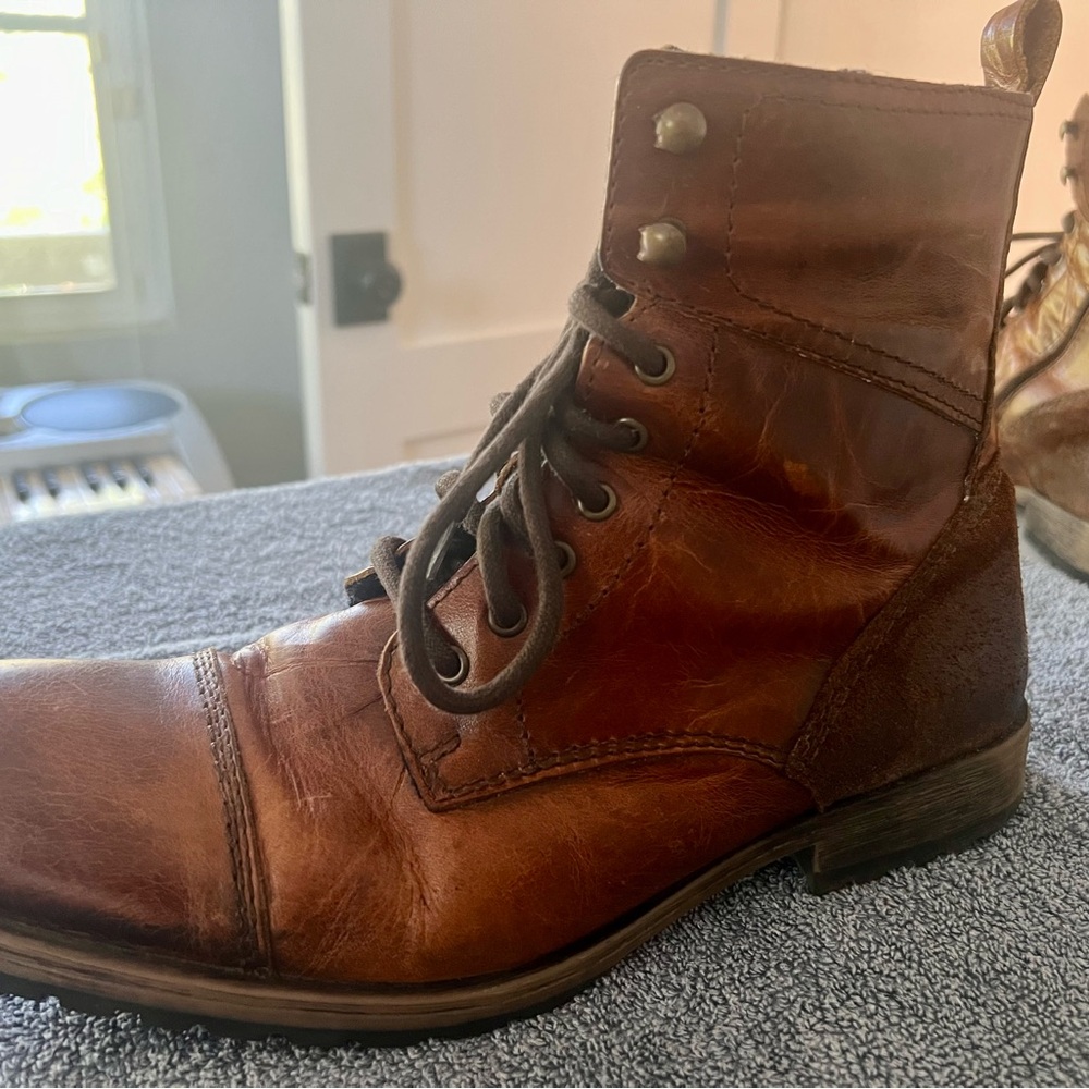 Aldo retro combat boots in brown leather w/zip up fit - Picture 5 of 8